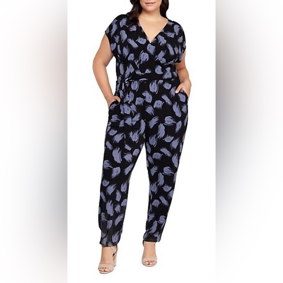 Dex Tied Surplice Cap-Sleeve Jumpsuit - 1X - Picture 1 of 4